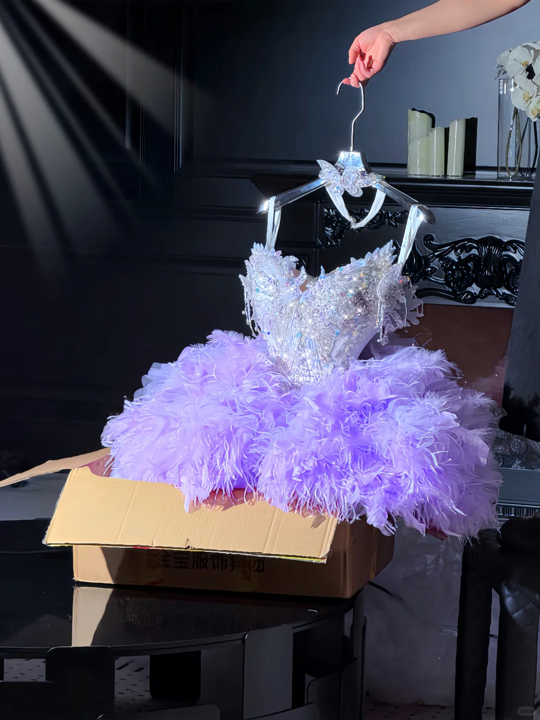 Stunning A Line Sweetheart Neck Beaded Purple Feather Tulle Short Homecoming Dress DP2639