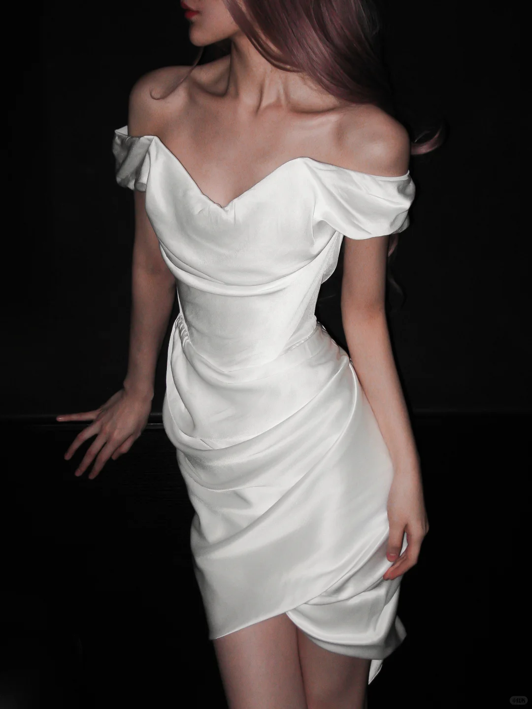 Simple A Line Off the Shoulder White Satin Short Wedding Dress DP5307
