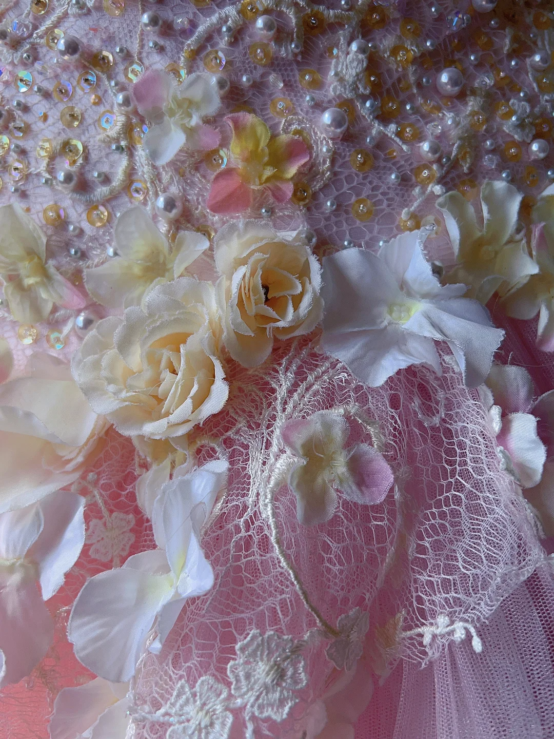 Stunning Pink Ball Gown Floral Beaded Layered Tulle Prom Dress 16th Birthday Dress DP5020