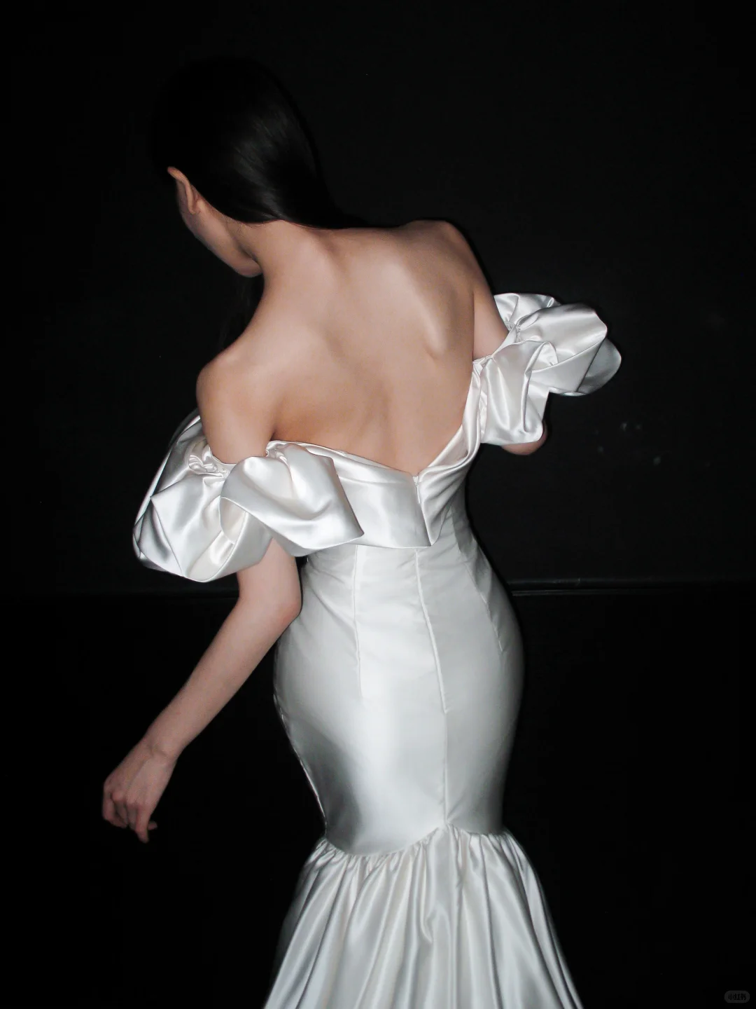 White Mermaid Off the Shoulder Satin Long Train Wedding Dress DP8108
