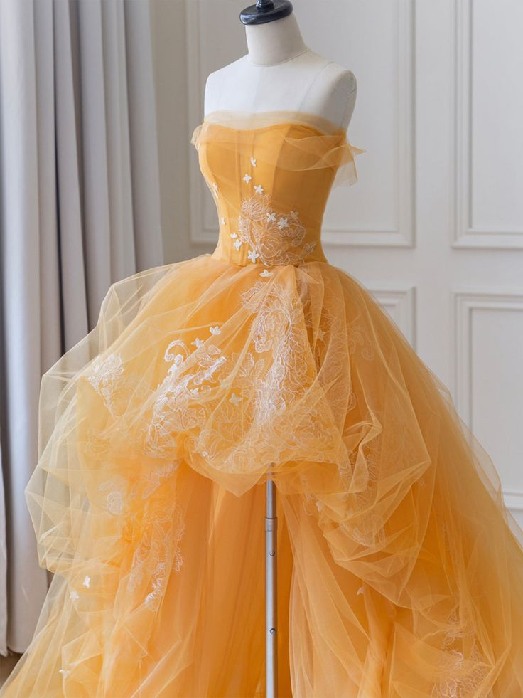 Beautiful Strapless Tulle Hi_Low Prom Dress Appliques  Evening Dress DP596