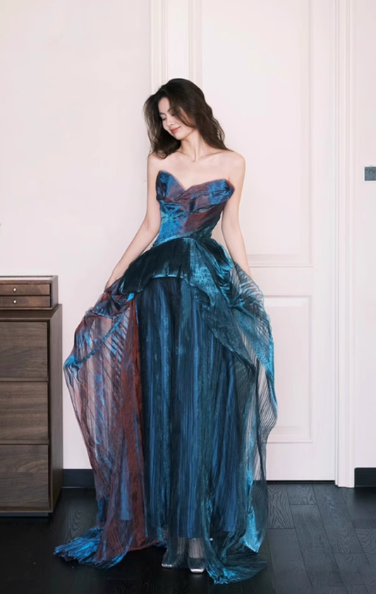 Sapphire A Line Sweetheart Neck Tulle Prom Dress Evening Dress Formal Dress DP3155