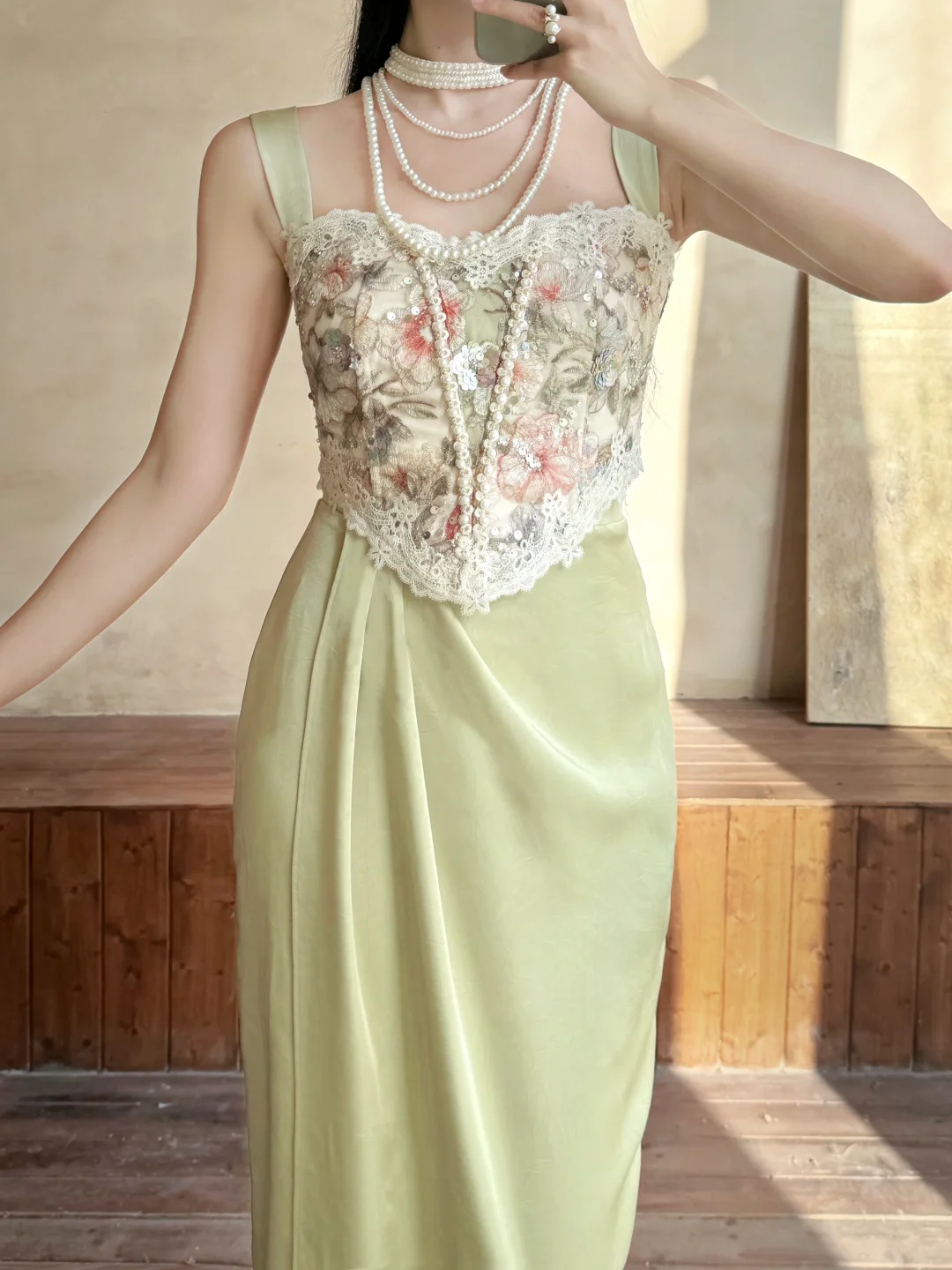 Vintage Sheath Straps Beaded Green Satin Prom Dress Evening Dress DP6458