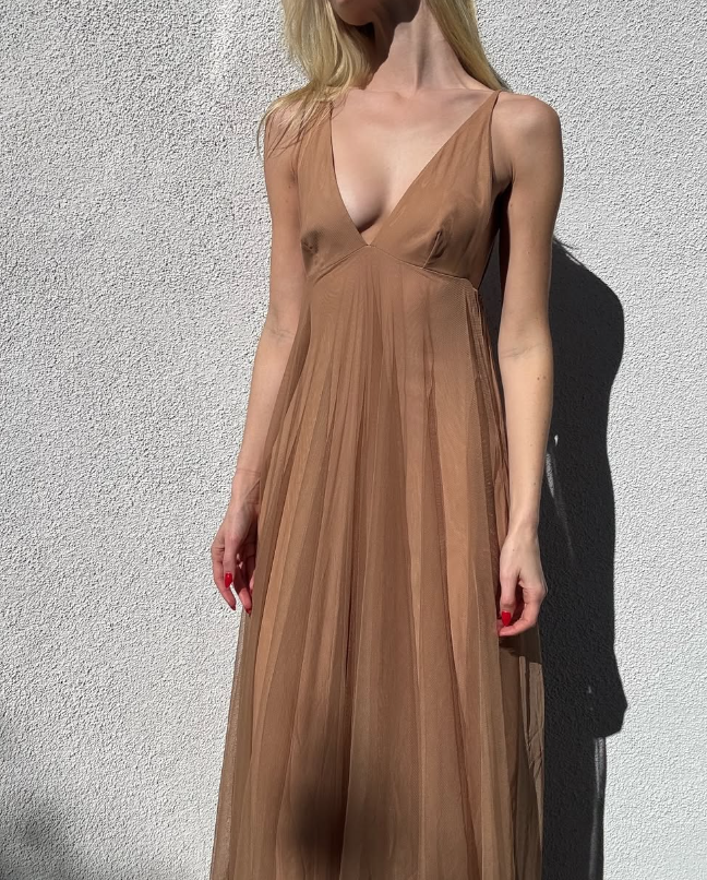 Simple A Line Spaghetti Strap Tulle Long Prom Dress Graduation Prom Dress DP2043