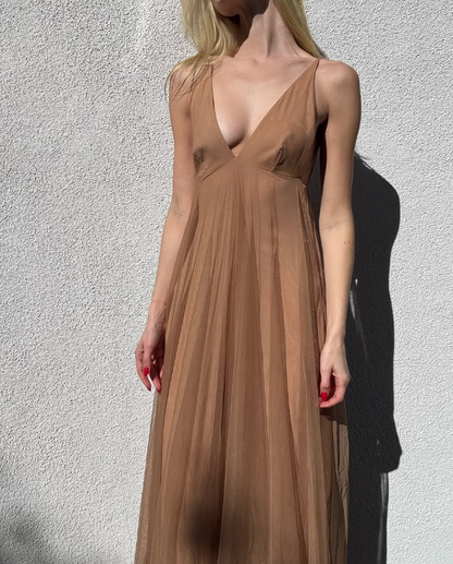 Simple A Line Spaghetti Strap Tulle Long Prom Dress Graduation Prom Dress DP2043