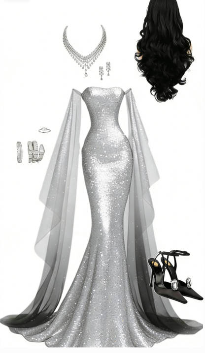Sexy Mermaid Strapless Black Sequin Tulle Long Prom Dress Evening Dress DP4802