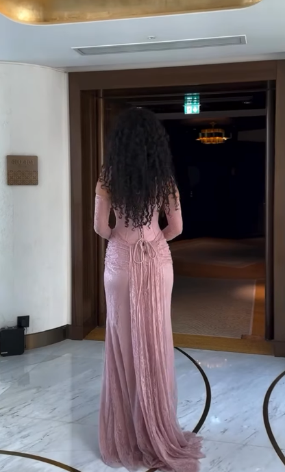 Pink Sheath Strapless Beaded Lace Prom Dress Wedding Guest Dress DP4342