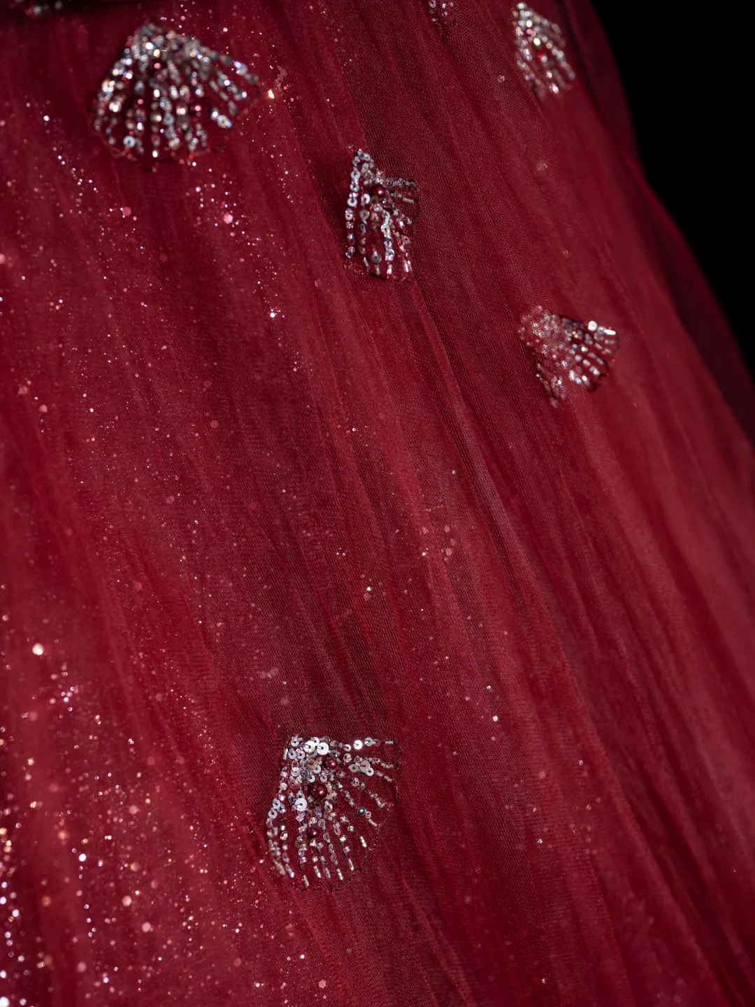 Gorgeous A Line Strapless Beaded Sequin Burgundy Tulle Long Prom Dress Evening Dress DP2174