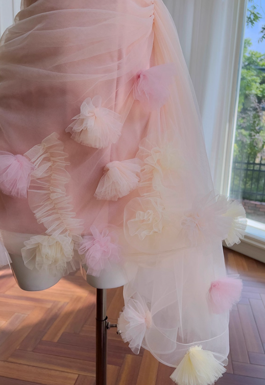 Fairy Pink Spaghetti Straps Tulle Birthday Short Prom Dress Homecoming Dress DP498