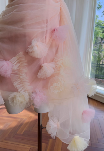 Fairy Pink Spaghetti Straps Tulle Birthday Short Prom Dress Homecoming Dress DP498