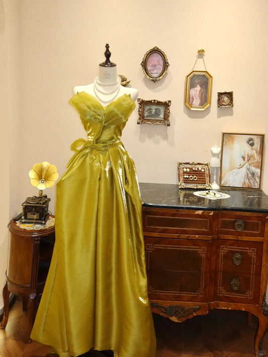 Unique Green A Line Sweetheart Neck Organza Satin Prom Dress 16th Birthday Dress DP3910