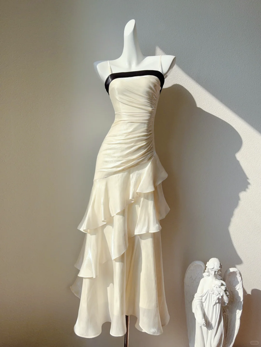 Pretty Mermaid Spaghetti Strap Layered Satin Prom Dresses Outfits DP4194