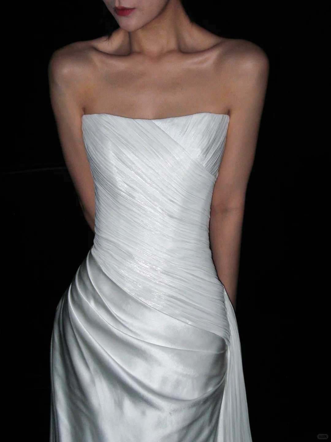 Beautiful Sheath Strapless Pleated Tulle Satin Long Wedding Dress DP8109