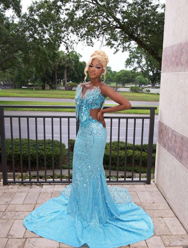Chic Mermaid Strapless Shiny Beaded Sequin Tulle Long Sweep Prom Dress DP5053