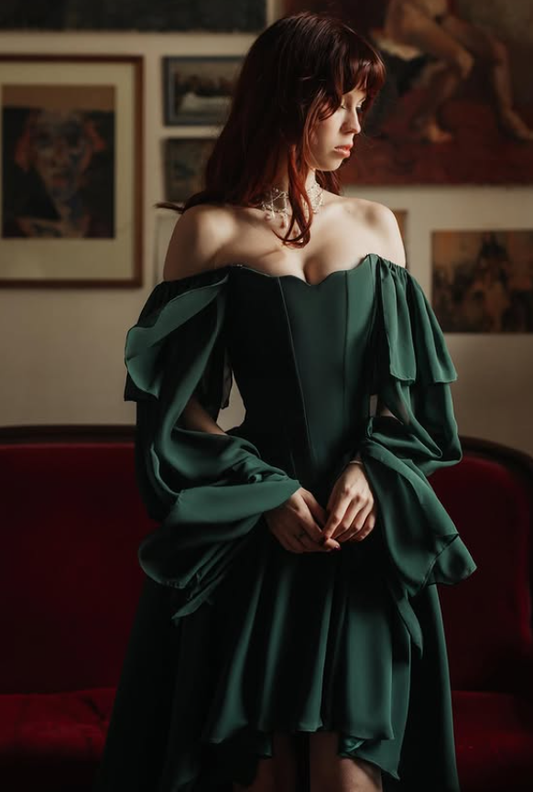 Emerald A Line Long Sleeve Chiffon Long Prom Dress Evening Dress DP6342