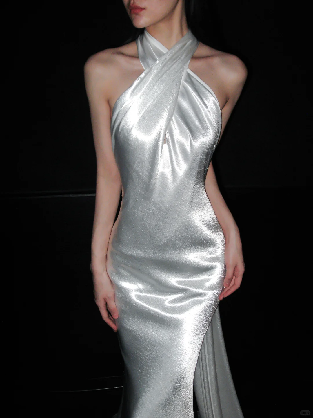 Classic Simple Mermaid Halter White Satin Wedding Dress DP5175