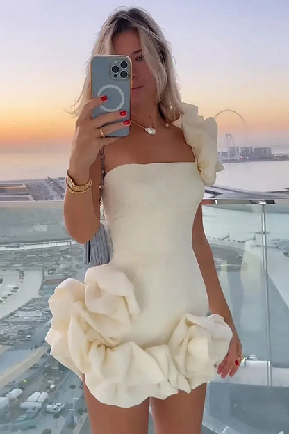 Stylish Bodycon One Shoulder Mini Graduation Dress Homecoming Dress with Ruffles DP7387