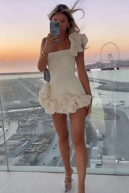 Stylish Bodycon One Shoulder Mini Graduation Dress Homecoming Dress with Ruffles DP7387