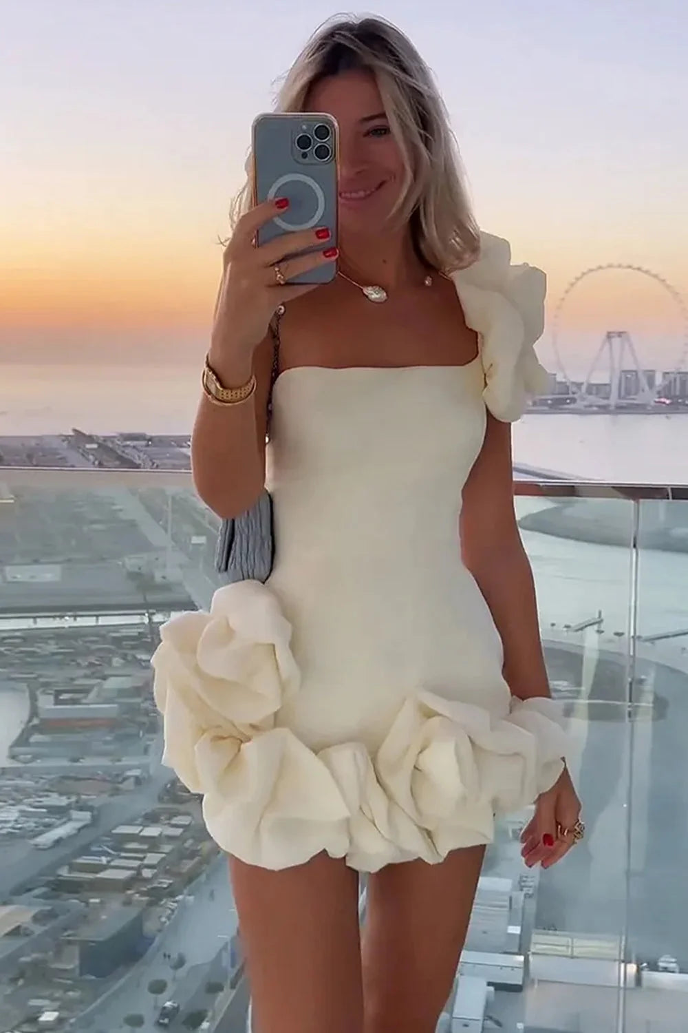 Stylish Bodycon One Shoulder Mini Graduation Dress Homecoming Dress with Ruffles DP7387