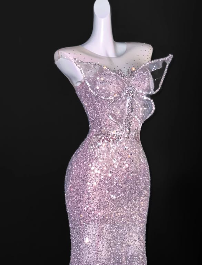 Stunning Pink Mermaid Butterfly Beaded Sequin Long Prom Dress Evening Dress DP4683