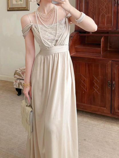 Pretty A Line Spaghetti Straps Beaded Satin Long Prom Dress Evening Dress DP6790