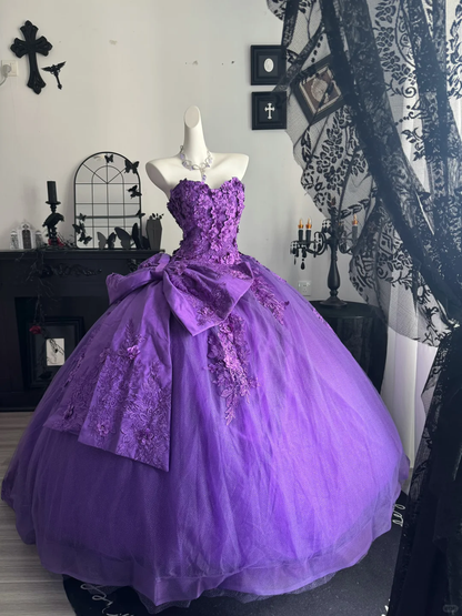Purple Ball Gown Sweetheart Neck Appliques Lace Prom Dress Quinceanera Dress DP6951
