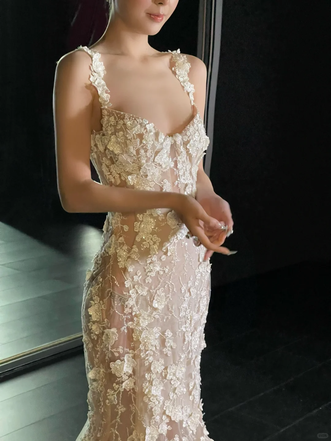 Stunning Mermaid Spaghetti Strap Floral Tulle Long Sweep Wedding Dress Prom Dress DP4418