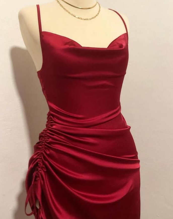 Sexy Black Sheath Spaghetti Strap Pleated Satin Mini Homecoming Dress Cocktail Dress DP3858