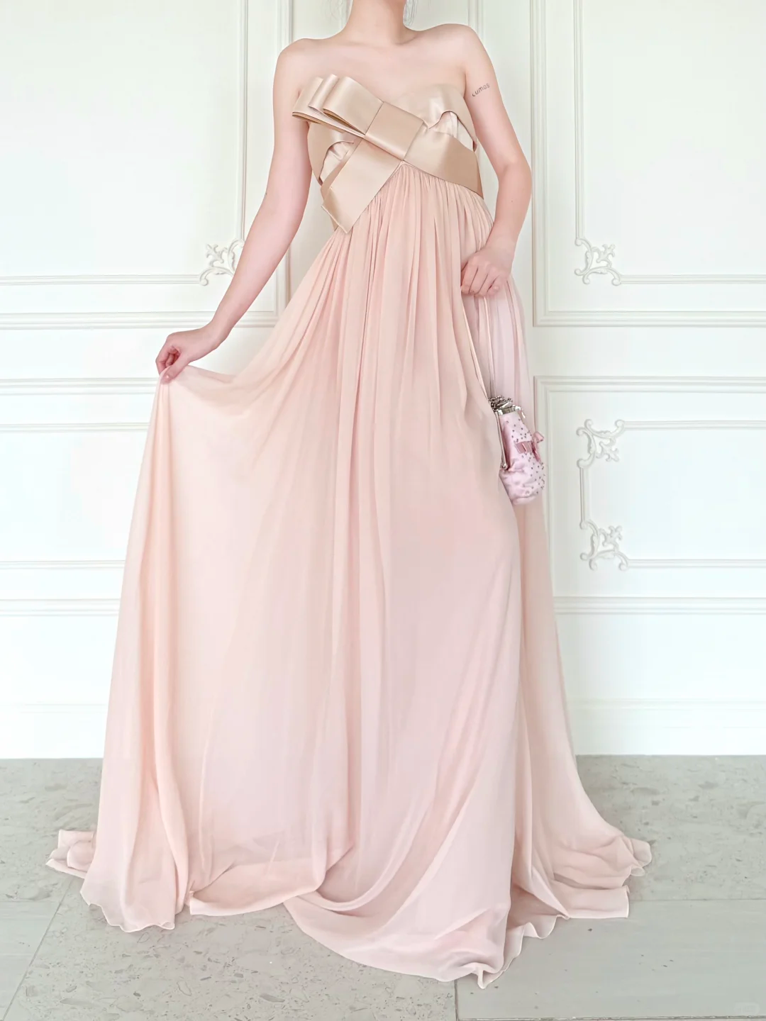 Sweety Light Pink A Line Strapless Chiffon Prom Dress Evening Dress DP6443