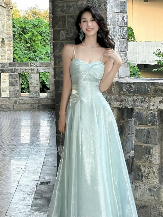 Dreamy A Line Spaghetti Straps Satin Long Graduation Prom Dress DP4880