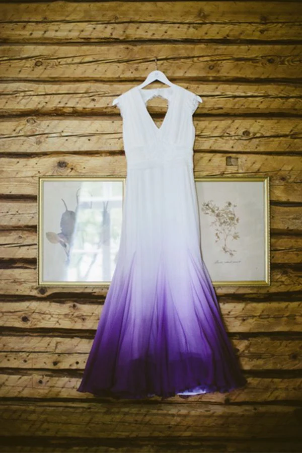 Charming Ombre Purple Formal Prom Dress Chiffon Wedding Party Gown DP716