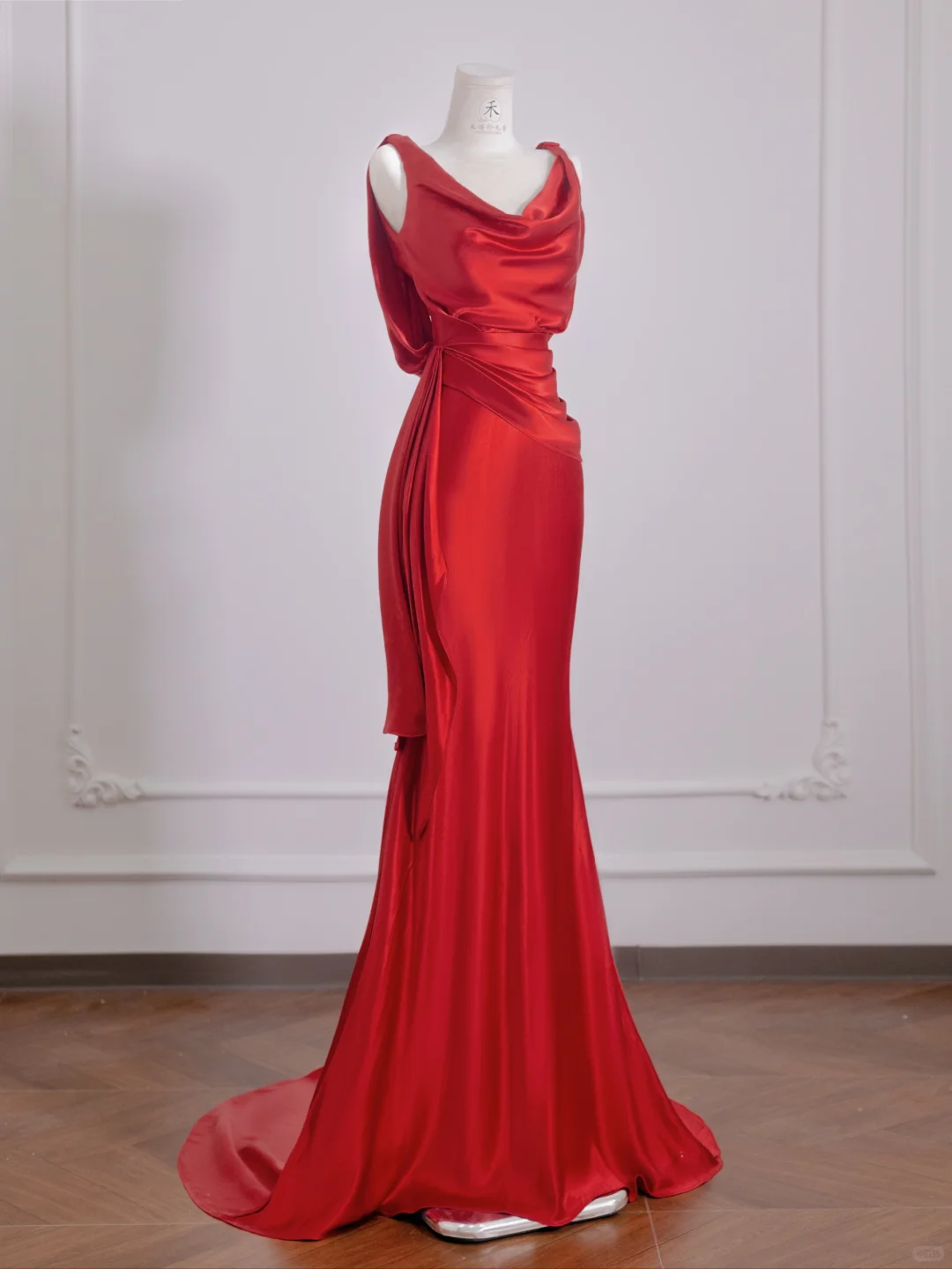 Simple Red Mermaid Straps Satin Prom Dress Wedding Guest Dress DP3879