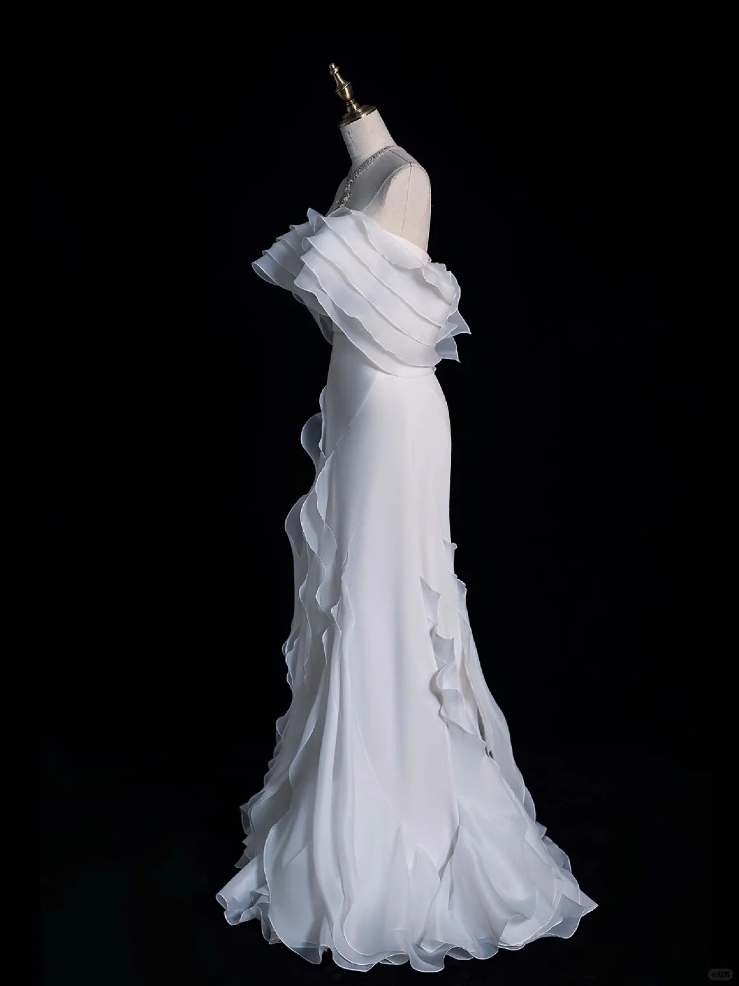 White Mermaid Off the Shoulder Ruffle Chiffon Prom Dress Graduation Prom Dress DP1989