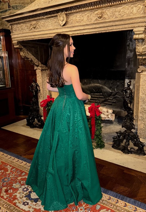 Green A Line Strapless Satin Long Prom Dress Evening Dress DP1316