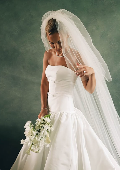 Simple Ball Gown Sweetheart Neck Bow Satin Long Wedding DressDP4306