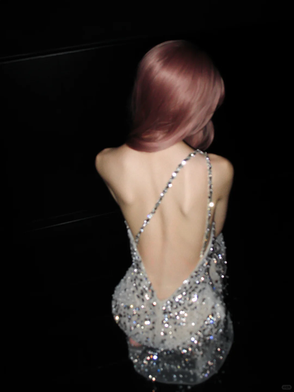 Shiny Sheath One Shoulder Rhinestone Tulle Long Prom Dress DP5186