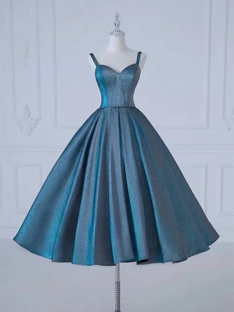 Fashion Satin Tea Length Blue Prom Dress Party Dress DP427