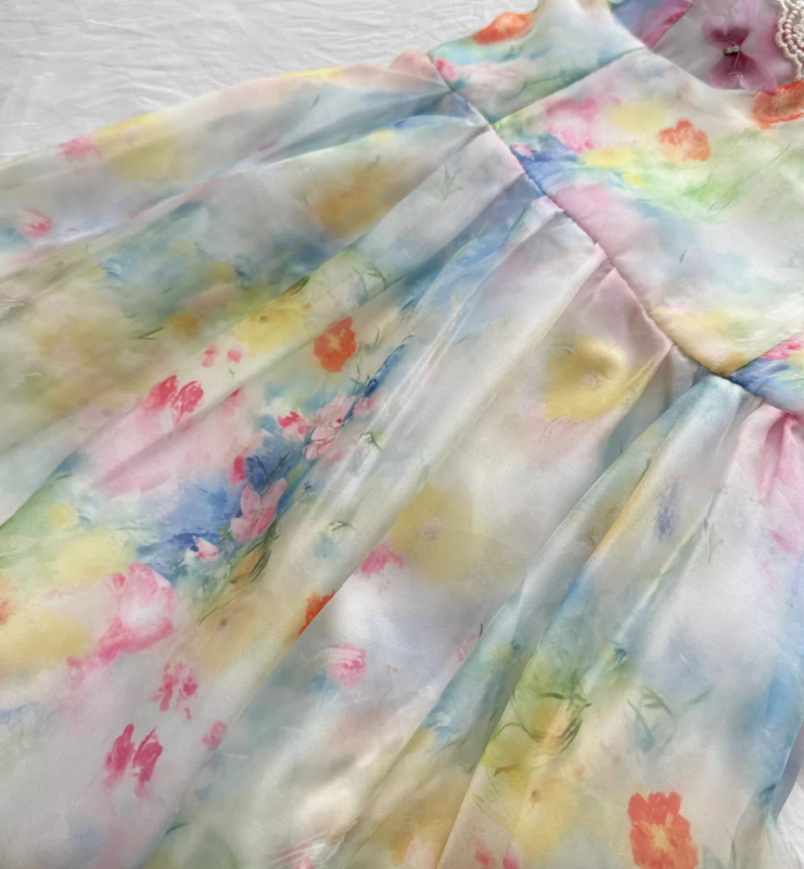 Dreamy Multi-color A Line Spaghetti Strap Printed Floral Chiffon Vacation Dress Birthday Dress Outfits DP3542