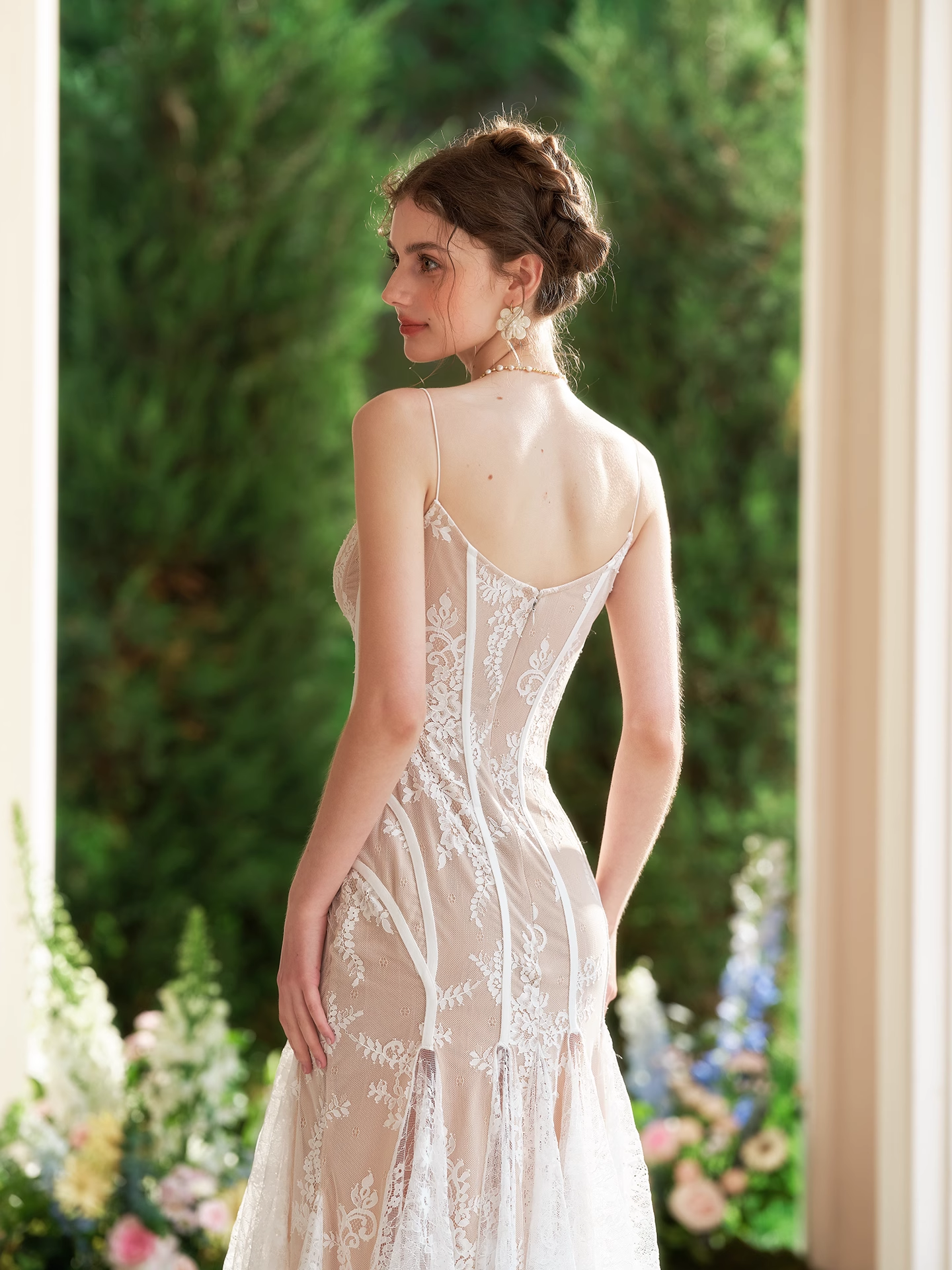 Elegant Mermaid Spaghetti Strap Lace Party Dress Wedding Dress DP2742