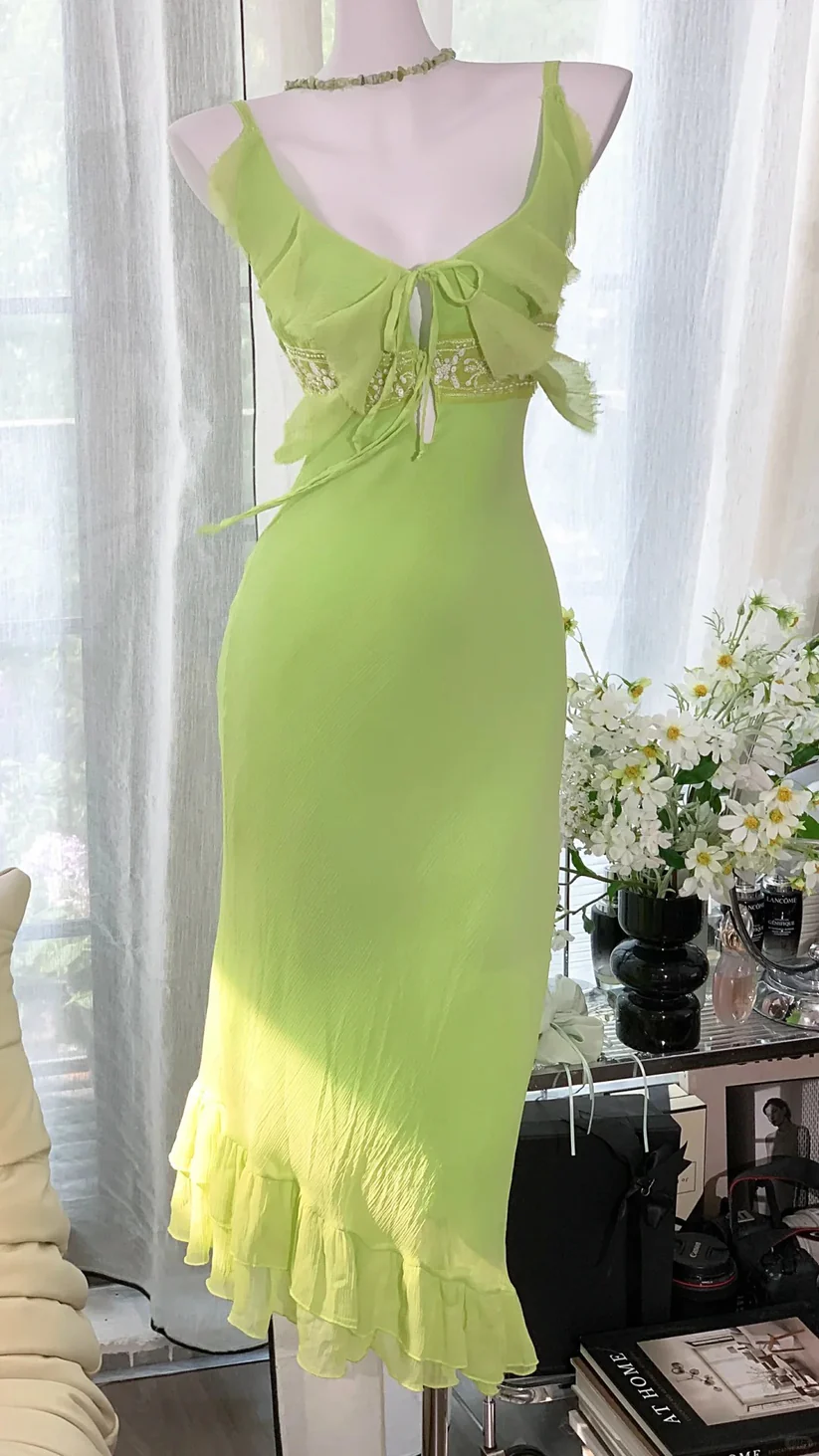 Fresh Green Mermaid V Neck Pretty Chiffon Homecoming Dress Date Dress DP2904