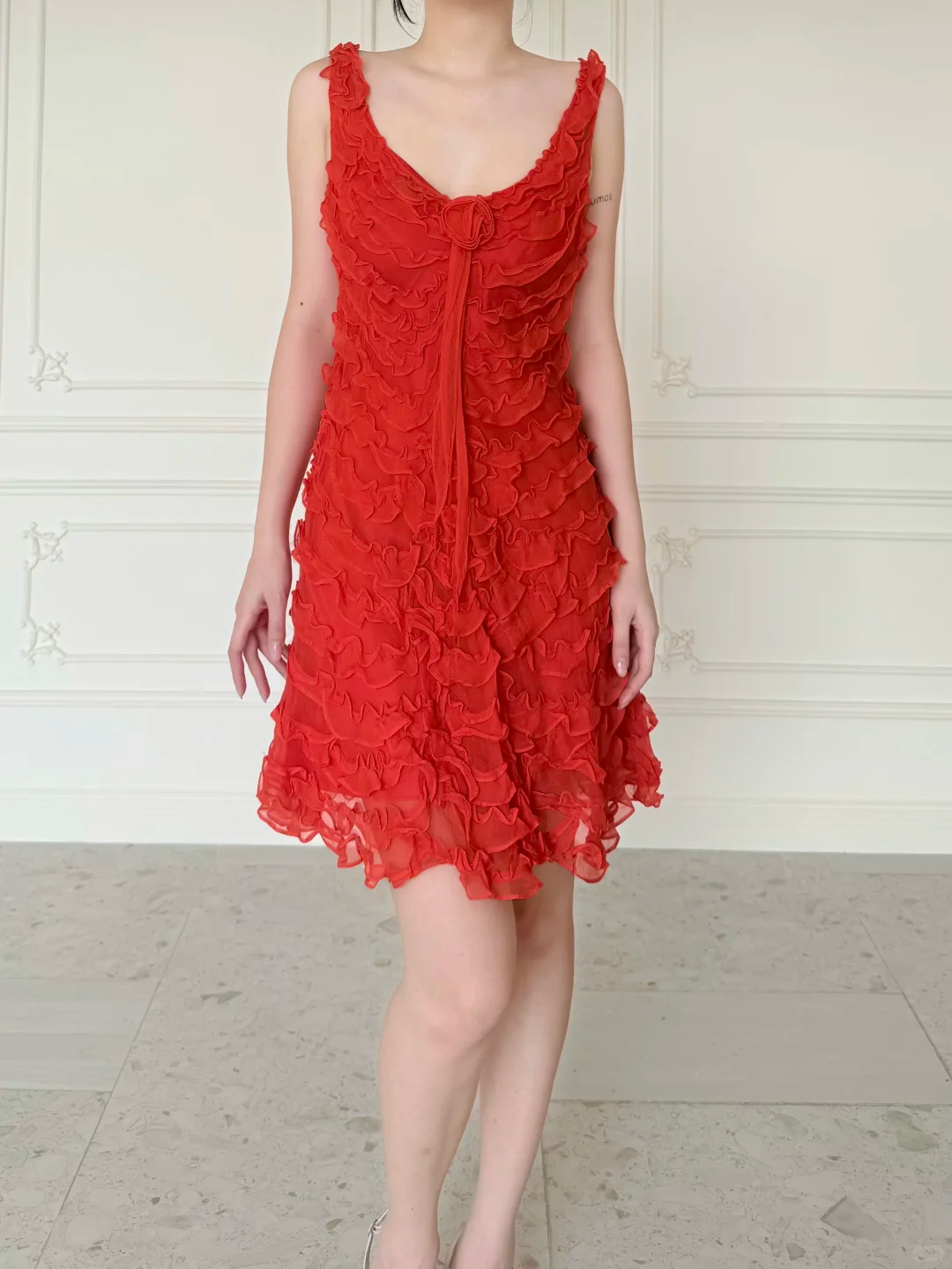 Cute Charming A Line Straps Layered Red Chiffon Short Prom Dress Homecoming Dress DP6449
