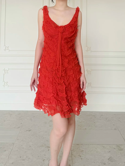 Cute Charming A Line Straps Layered Red Chiffon Short Prom Dress Homecoming Dress DP6449