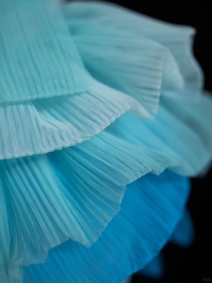 Unique A Line One Shoulder Blue Ombre Tulle Long Prom Dress Evening Dress DP2127