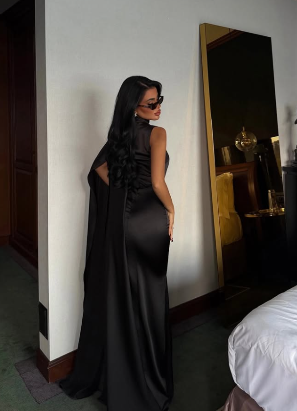 High-class Black Mermaid Satin Long Prom Dress Evening Dress DP8177