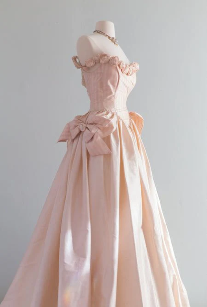 Vintage Off Shoulder A Line Long Prom Dress Party Dress DP655