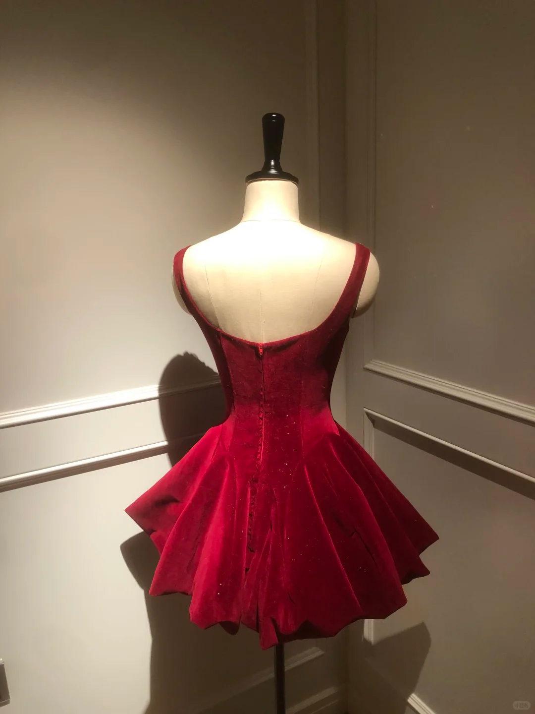 Red A Line Straps Beaded Velvet Short Prom Dress Homecoming Dress DP5453
