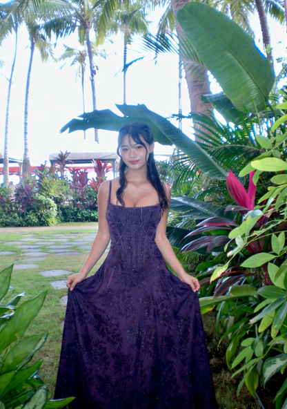 Dark Purple A Line Spaghetti Straps Chiffon Long Formal Prom Dress Evening Dress DP3072