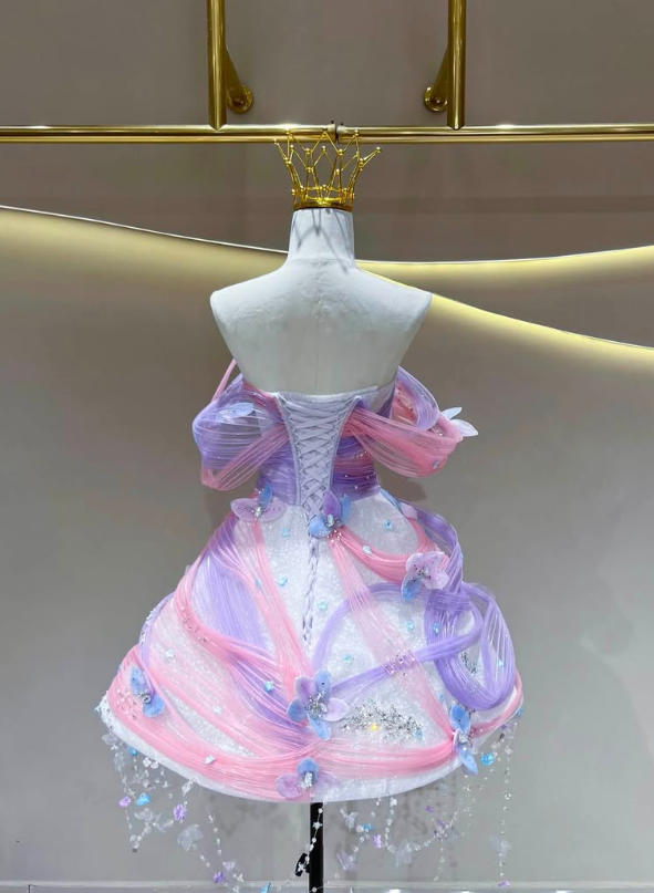 Dreamy Fairy A Line Exquisite Beaded Blue Pink Tulle Short Prom Dress Homecoming Dress DP6629