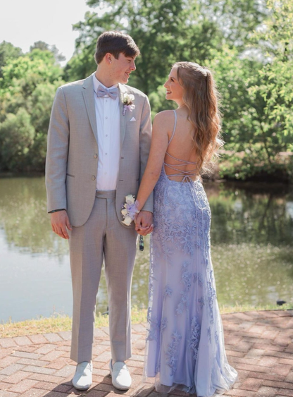 Elegant Mermaid Spaghetti Straps Appliques Tulle Long Prom Dress Evening Dress DP1559