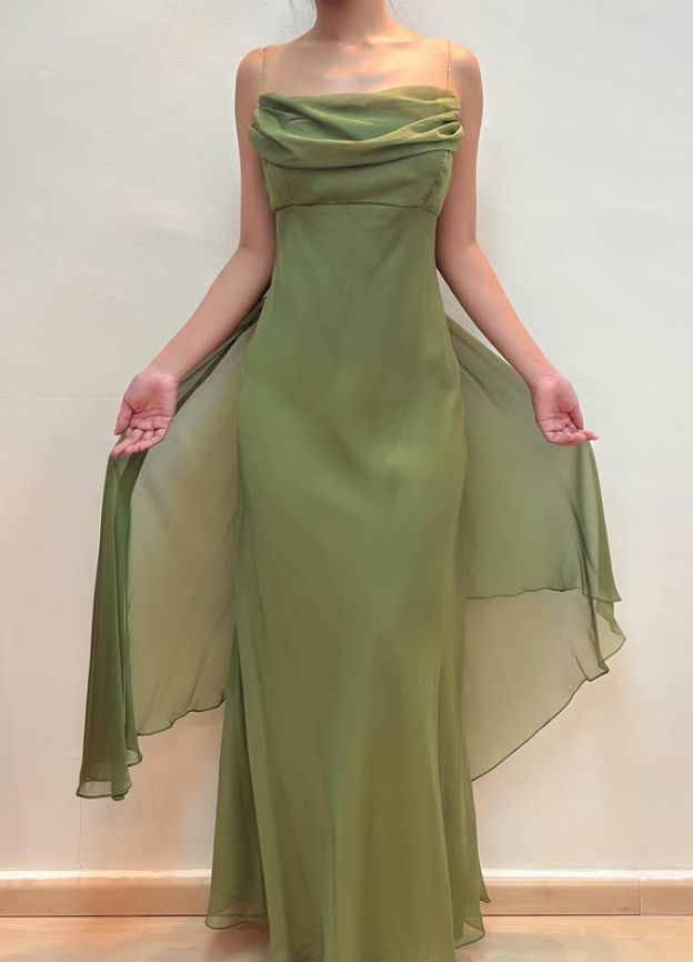 Vintage Green Simple A Line Chiffon Prom Dress Evening Dress Date Dress DP5283